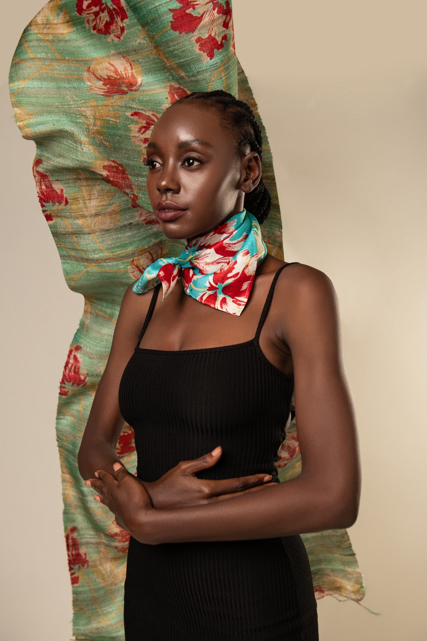 Gingham Gold Eri Peace Silk Pocket Square for Men and Opal Eri