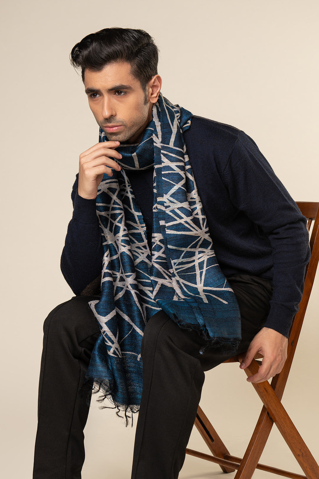 Navy Lattice Tussar Peace Silk Scarf – Aeshaane by Neesha Amrish