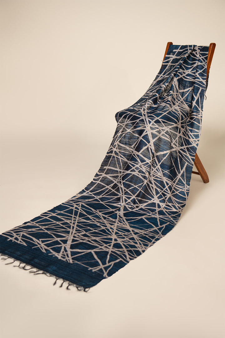 Navy Lattice Tussar Peace Silk Scarf – Aeshaane by Neesha Amrish