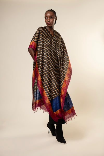 Gold Polka dotted Tussar Peace Silk 3 in 1 Cape - Aeshaane by Neesha Amrish