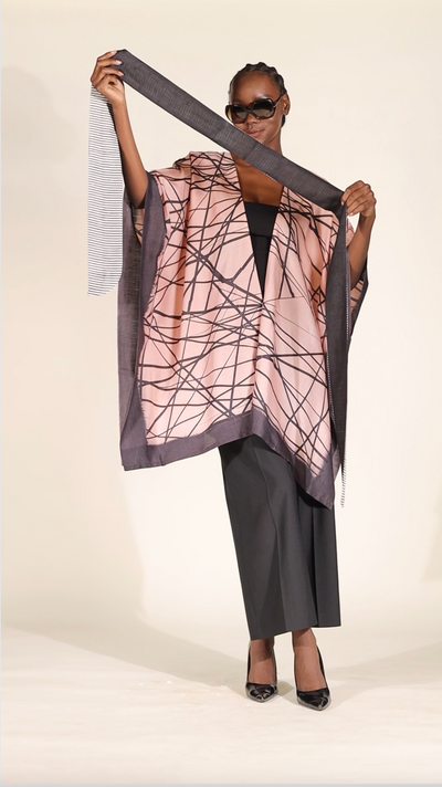 The Salmon Lattice Eri Peace Silk Kimono - Aeshaane by Neesha Amrish